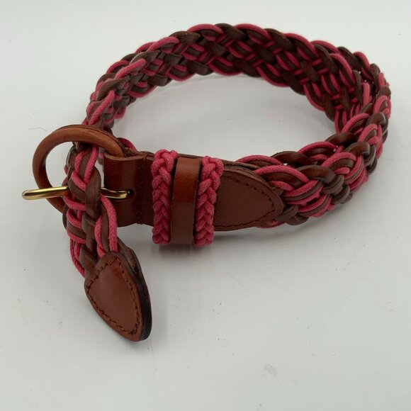 Talbots Braided Brown/Pink Leather Cord Belt #6008 MED (6-8 pant) Leather Buckle - Picture 6 of 7